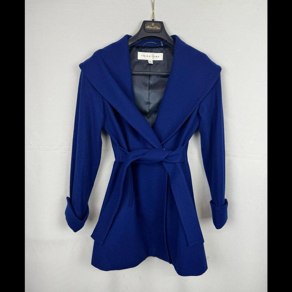 Trina Turk Wool Short Tie Coat Blue Size 6 US